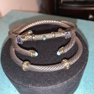 David Yurman Set of 3 Cable Bracelets Sterling Silver 14K Gold